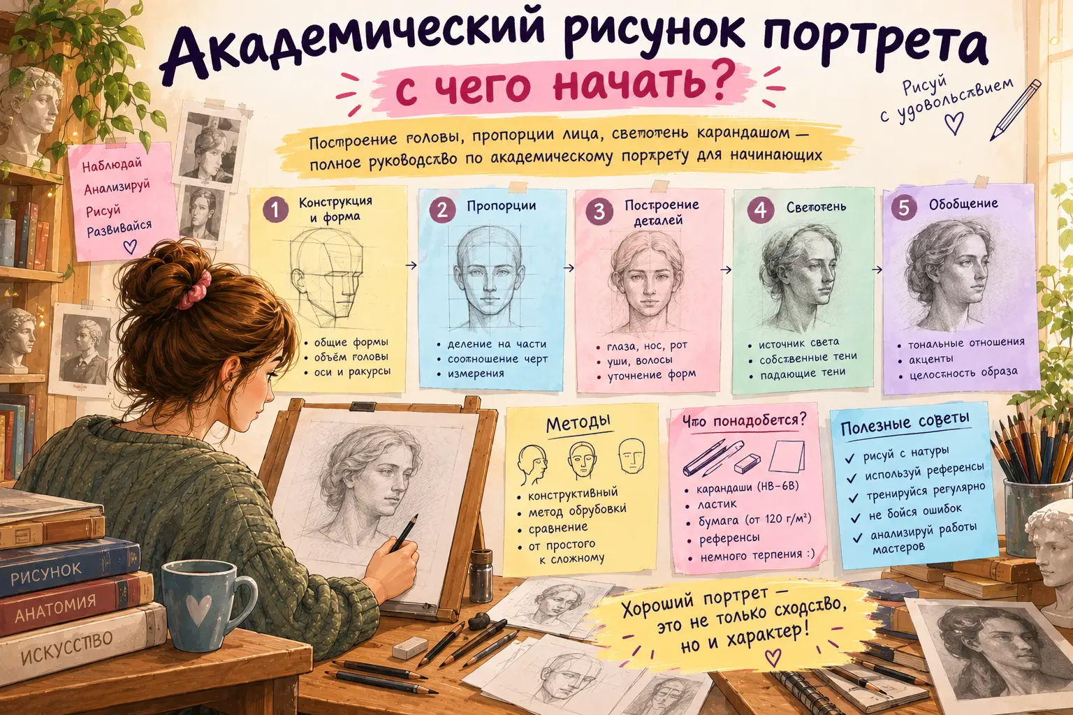 Академический рисунок портрета: с чего начать