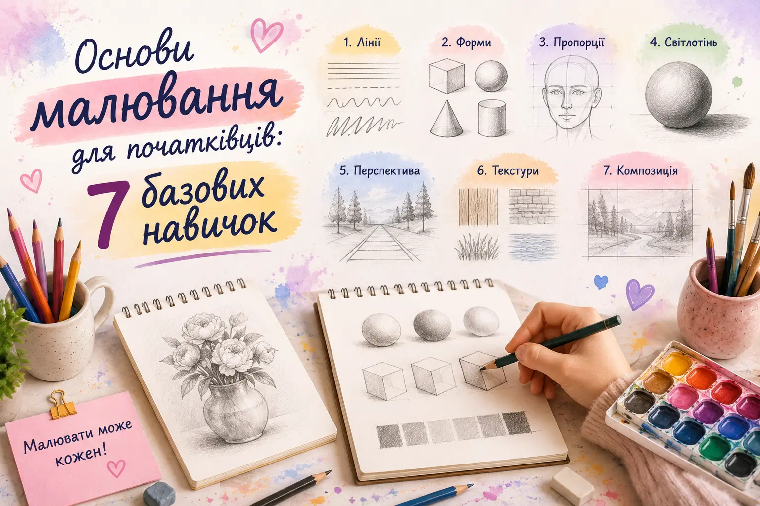 Основи малювання: штрихування, пропорції та світлотінь на аркуші паперу