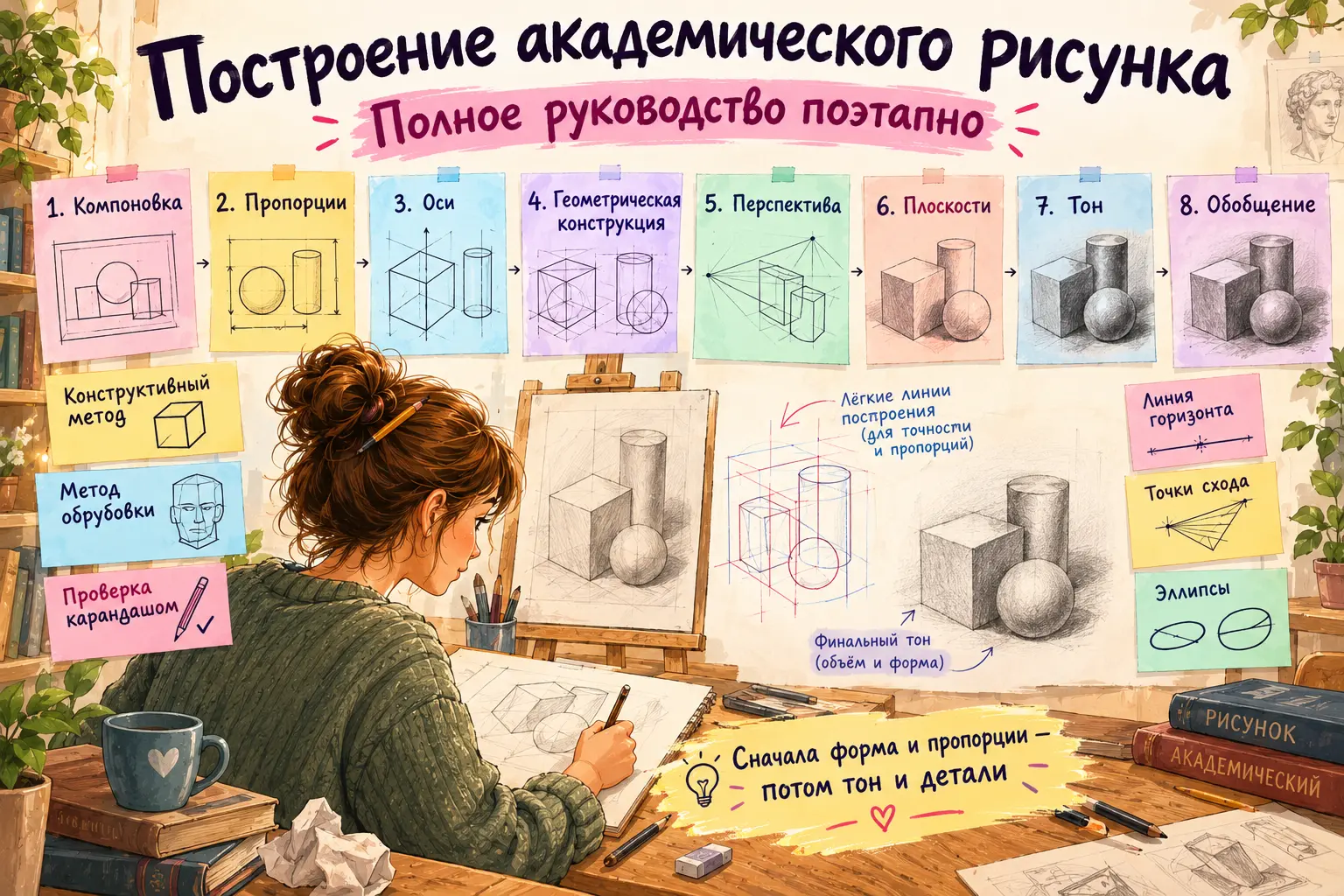Построение академического рисунка: полное руководство поэтапно