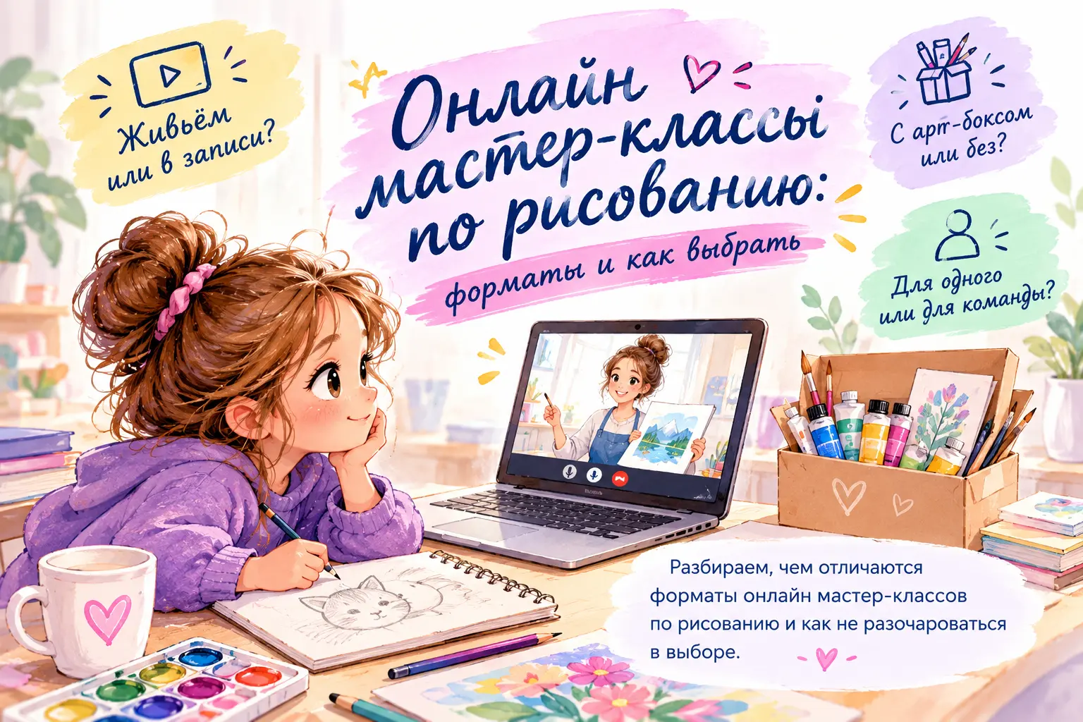 Онлайн мастер-класс по рисованию — участник рисует картину дома по видеосвязи